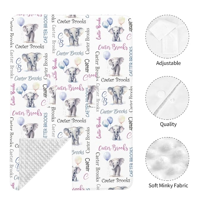 Personalized Baby Car Seat Canopy Minky Elephant Baby Blanket Custom Name Baby Car Seat Cover Girls Boys Infant Newborn Carseat Canopy Nursing Cover for Stroller Car Seat Canopies