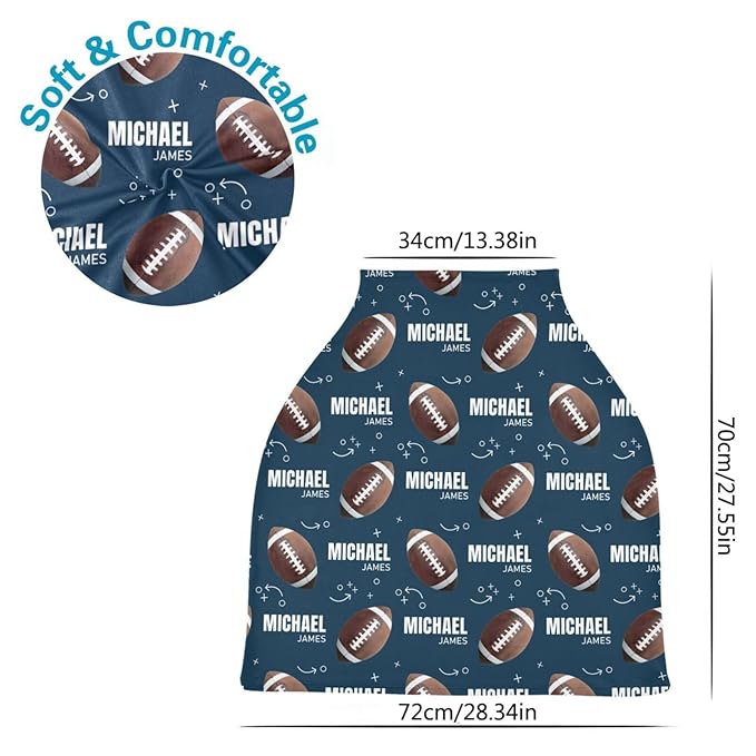Personalized Baby Car Seat Cover for Boys Girls, Custom Football Nursing Covers for Breastfeeding with Name, Infant Stroller Cover, Baby Carseat Canopy for Newborn, Multiuse Car Seat Canopies