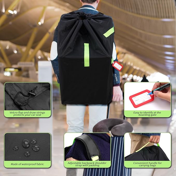 Zihvfzu Waterproof Car Seat Travel Bag, Suitable for Airplane and Air Travel, Durable Cushioned Backpack Design, Suitable for Strollers, Height Increasing Seats, Convertible Seats, with 1 Luggage Tag