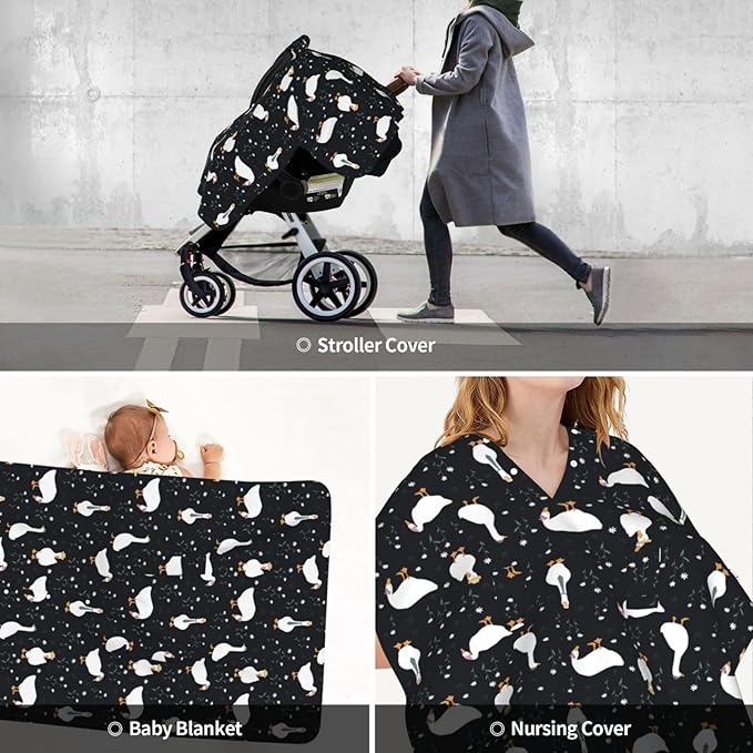 Cute Dressed Geese Baby Car Seat Canopy and Nursing Cover for Breastfeeding Multi-Use Cover Lightweight Infant Stretchy Carrier Carseat Winter Cover for Newborn Girls Boys