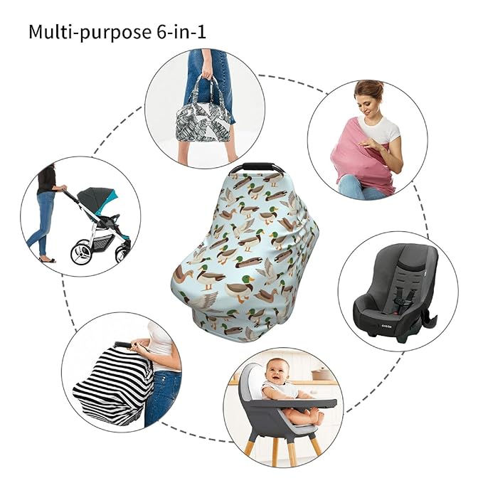 Cute Mallard Duck Baby Stuff Car Seat Covers Baby Multi-Use Car Seat Canopy Carrier Cover, Breathable Breastfeeding Cover Boys & Girls