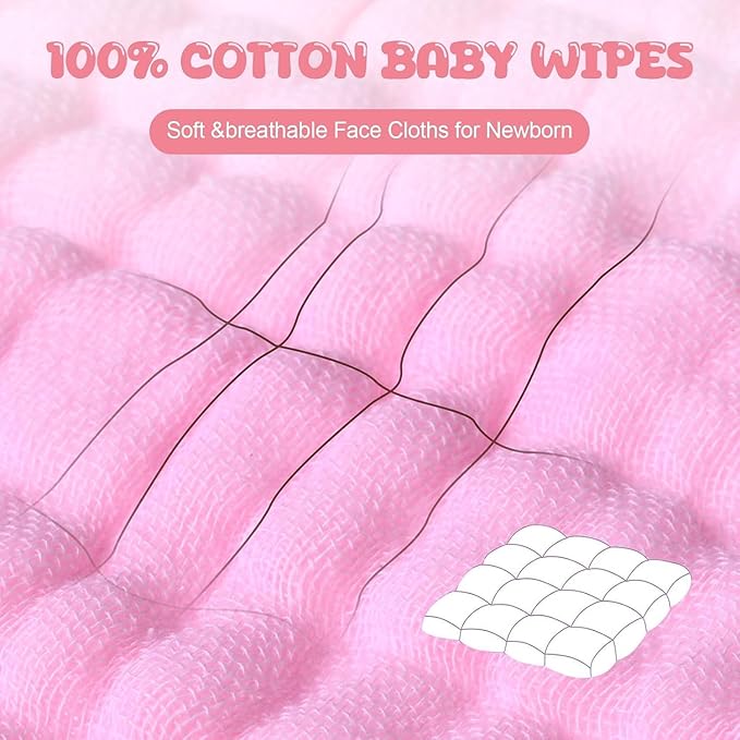 Chumia 30 Pcs Baby Muslin Washcloths Muslin Burp Cloths Baby Towel Natural Cotton Burp Cloths Wipes Soft Newborn Face Towel Absorbent for Face Bath Shower, 12 x 12'' (Light Pink, White, Pink)