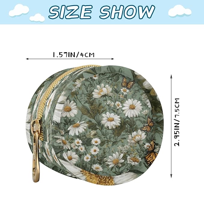 Pacifier Holder with Clip Pacifier Case for Diaper Bag Round Baby Pacifier Pouch Box Bag Portable Summer Daisy Butterfly Green