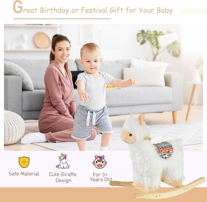 Qaba Kids Ride-On Rocking Horse Toy Llama Style Rocker Soft Plush Fabric for Children 3+ Years