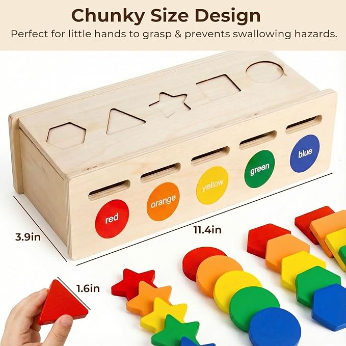 LovesTown 3-in-1 Wooden Shape Color Sorter Box with Logic Cards - Educational Matching Puzzle Game for Fine Motor Skills - Montessori Learning Gift for Toddlers