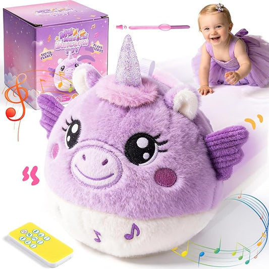 Unicorn Tummy Time Toys for Baby Girl 6-12 Months, Interactive Baby Musical Toys with Remote Control, Volume Adjustable & Mute, 20 Songs, Record & Repeat, Musical Baby Crawling Toys for Infants
