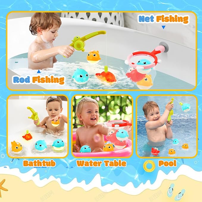 Light Up Toddler Bath Toys for Kids Ages 1- 3,7PC No Holes Baby Shower Bath Toys Set,Fun Magnetic Fishing Game Bathtub Toy,Birthday for Baby Boys Girls 1 2 3 4 5 6 Old Year
