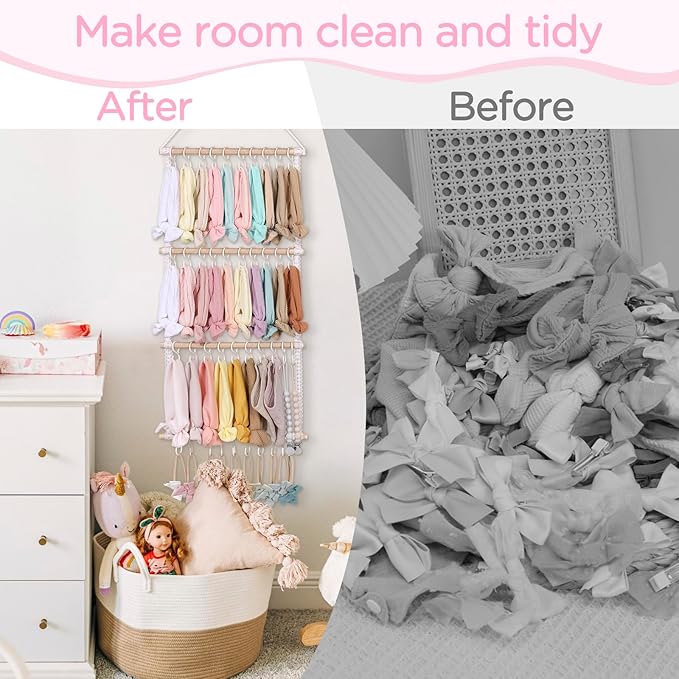POVETIRE Headband Holder for Girls Baby Headband Organizer Head Bands Hair Accessories Display Organizer Wall Hanging Decor for Nursery baby Room
