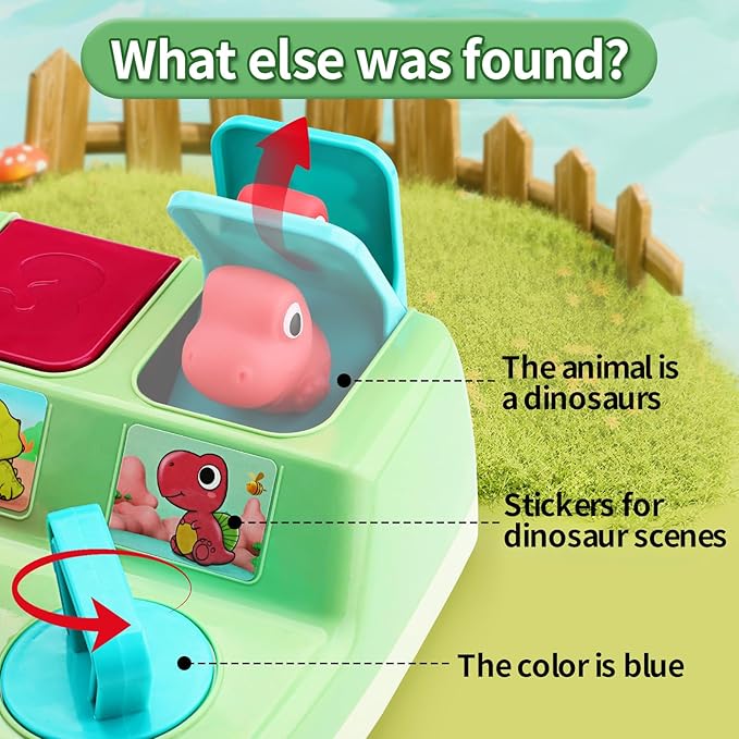 Pop Up Animals Toy for Toddlers 9-18 Months, Dinosaur Cause and Effect Toys for Babies 1 Year Old, Montessori Sensory Learning Fine Motor Skills Development Gift for Boys Girls (No Batteries)