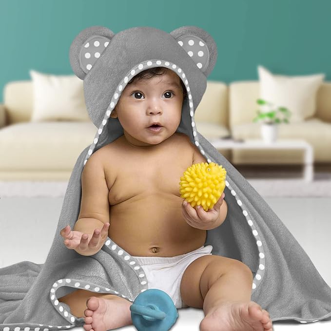 Set of 2 Hooded Baby Towels – Blue and Grey – Luxurious, Large and Super Absorbent – 35 x 35 Inch – Soft and Suitable for Infants, Toddlers and Kids – 400 GSM