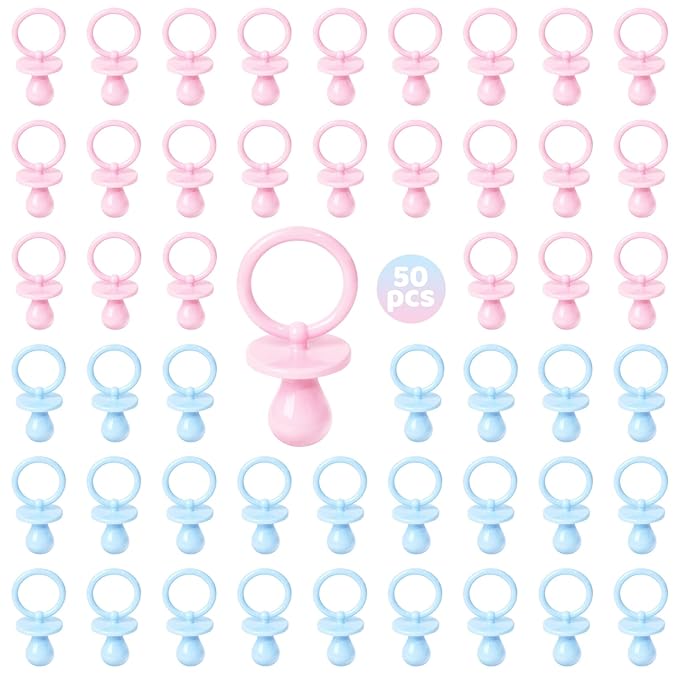 50 Pacifiers for Baby Shower Game Boy Girl, 2.75’’ Plastic Pacifiers Baby Shower Game, Bulk Baby Shower Pacifiers for Gender Reveal Decoration DIY, Table Scatter, Baby Shower Favors (Pink&Blue)