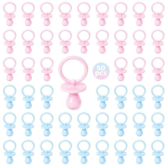 50 Pacifiers for Baby Shower Game Boy Girl, 2.75’’ Plastic Pacifiers Baby Shower Game, Bulk Baby Shower Pacifiers for Gender Reveal Decoration DIY, Table Scatter, Baby Shower Favors (Pink&Blue)