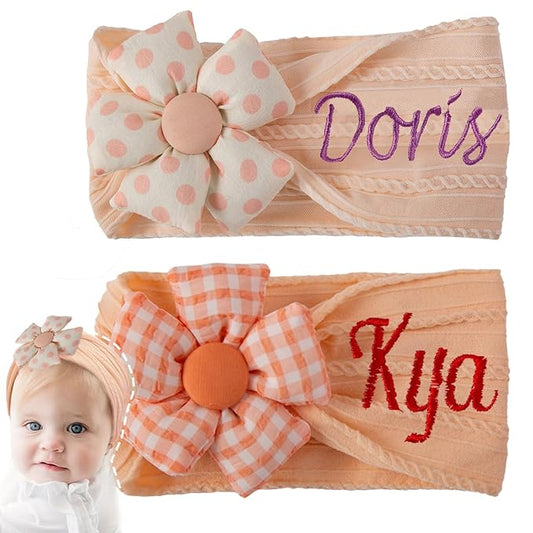Ulico Personalized Girls Headband with Name, Custom Baby Girls Embroidered Headbands with Flower