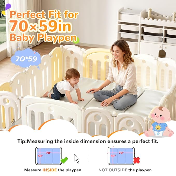 Baby Play Mat for Floor– 1.2" Thick, Foldable, Waterproof, 79×70 Playpen Mat, Non-Toxic, Easy to Clean, Thickened Foam Cushioned, Perfect for Tummy Time & Crawling, Babies & Toddlers