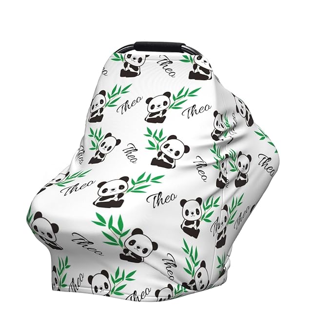 Personalized Baby Car Seat Cover for Boys Girls, Custom Panda Nursing Covers for Breastfeeding with Name, Infant Stroller Cover, Baby Carseat Canopy for Newborn, Multiuse Car Seat Canopies