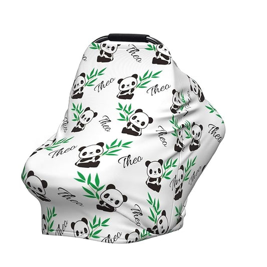 Personalized Baby Car Seat Cover for Boys Girls, Custom Panda Nursing Covers for Breastfeeding with Name, Infant Stroller Cover, Baby Carseat Canopy for Newborn, Multiuse Car Seat Canopies