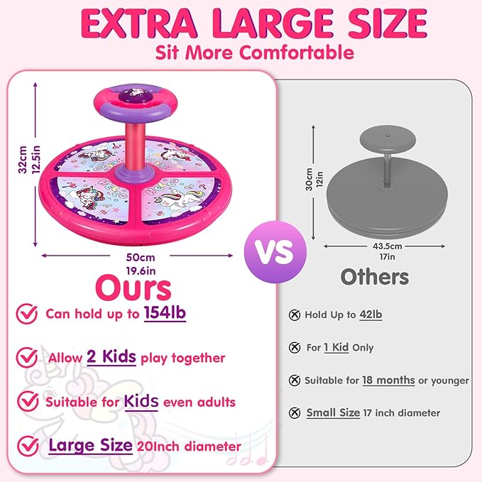 Sumapner Unicorn Sit and Spin Toys for Toddlers, Extra Large Size, Christmas Birthday Gift for Kids Boys Girls with Music & LED Lights, 360°Spinning Seat Sensory Toys Stocking Stuffers