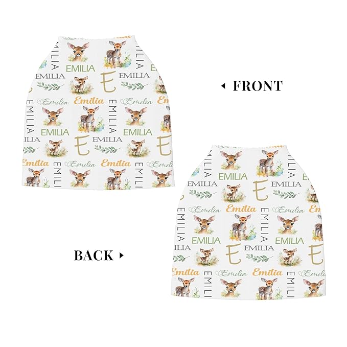 Personalized Baby Car Seat Covers for Babies, Custom Deer Nursing Breastfeeding Carseat Canopy with Name, Infant Stroller Covers for Newborn Girls Boys, Breathable Carseat Cover