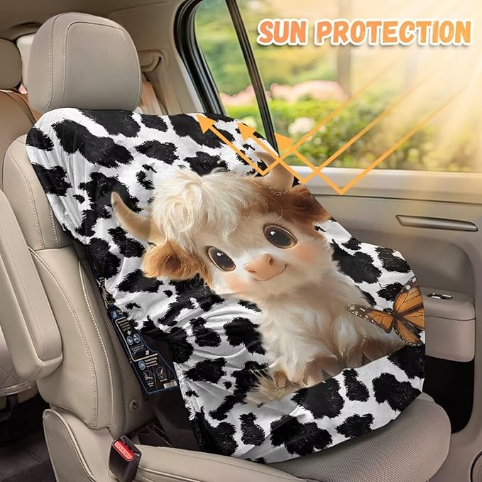 Car Seat Sun Shade Cover, Baby Car Seat Cover, Kawaii Highland Cow Car Seat Cooler, Keeps Your Toddler Baby Seat at a Cool Temperature, Baby Travel Accessories