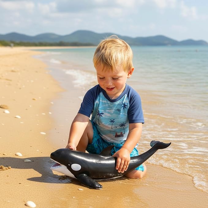 Gemini&Genius Shark Killer Whale Action Figure, Sea Animal Orca Blackfish, Soft Rubber Ocean Shark - 16 Inches Length - Great for Kids Bath Swimming, Beach Toys, Perfect Cake Toppers