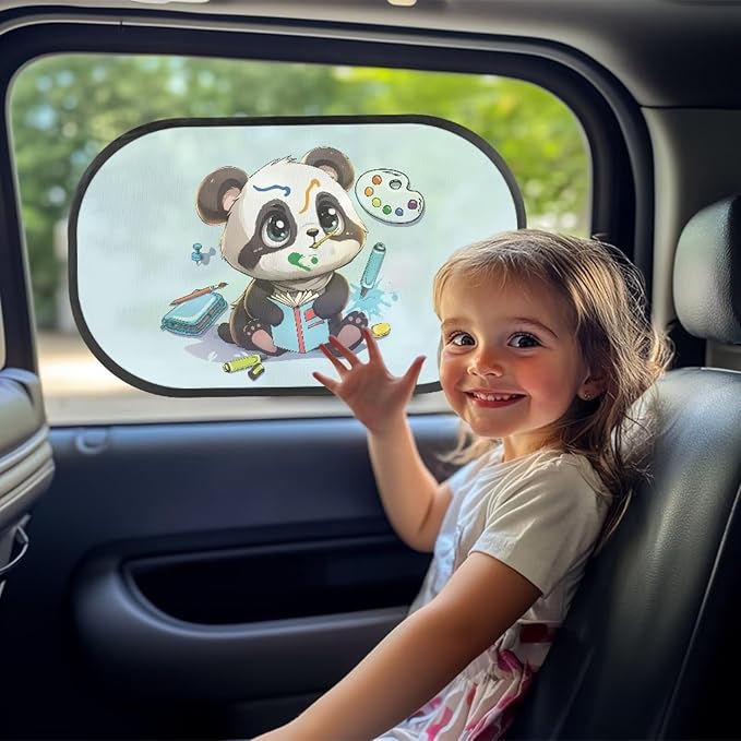 Bulopur Cute Panda Car Window Covers 2 Pack Car Shades Back Windows Baby UV Protection Breathable Window Shade Baby in Car Universal Car Interior Accessories Car Sun Shade