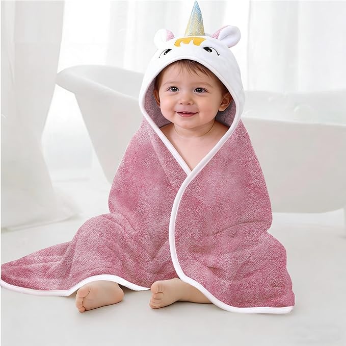 Baby Bath Towels Girl Bath Towel, 34“”x34” Lightweight & Comfy Baby Bath Hooded Towels for Girls,Cute Animal Beach Travel Bath Towels Newborn Infant Toddlers (Pink)