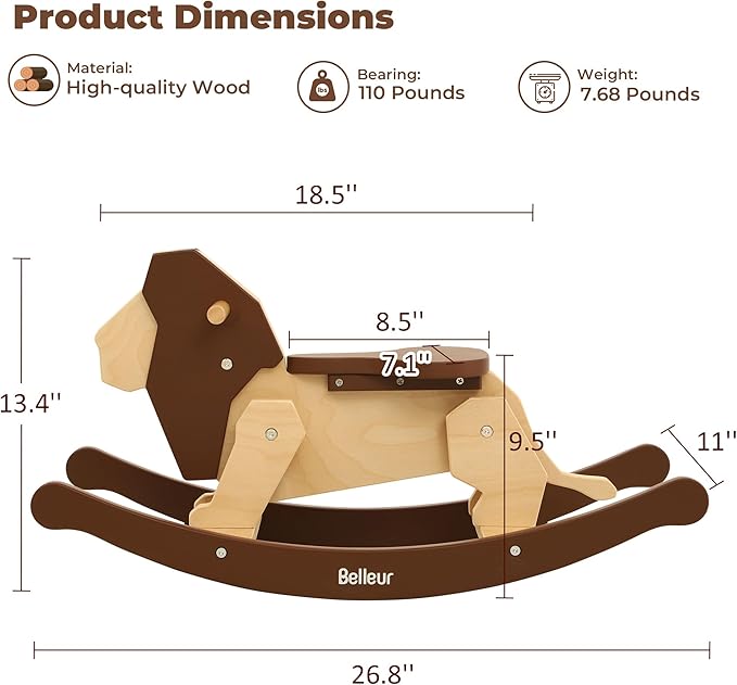 Belleur Rocking Horse for Kids 1-3 Years Old, Premium Wooden Rocking Toy for Toddlers for Indoor & Outdoor Activities, Baby Horse Riding Toy for Birthday & Visit Gifts