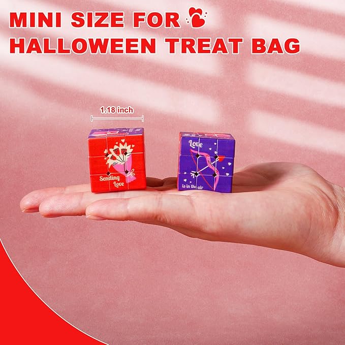 24 Pack Premium Valentine's Day Mini Cubes Set with Cards & Bags, 3x3x3 Puzzle Cubes (1.18 Inch) Heart-Themed Classroom Exchange Gifts, Valentines Gift, Bulk Party Favors, Goodie Bag Stuffers for Kids
