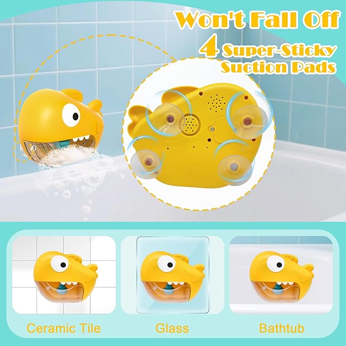 Shark Bath Toys for Kids Ages 1-3, Automatic Bubble Maker Bathtub Toy with Music, Baby Water Toys for Toddlers 2-4, Fun Kids Bath Toys with 4 Suction Cups, Gift for Boys & Girls