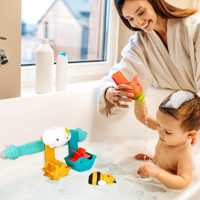 Battat – Baby Bath Toy Bar – 6 Removable Pieces & 2 Suction Cups – Stacking & Sorting Toys – Toddler Bath Toys – 12+ Months