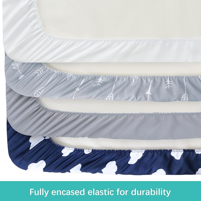 4 Pack Pack and Play Fitted Sheets, 24" x 42" Compatible with Guava Lotus Travel Crib and Other Travel Light Playard Mattress, Ultra Soft and Skin-Friendly, Navy Cloud
