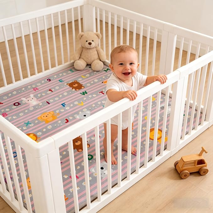 RONGFA Baby Play Mat for Floor, 71'' x 59'' Thicken Foam Padded Playmat for Tummy Time, Playpen Mat for Toddlers Infant Kids, Water-Repellent Coral Velvet, Non-Slip Bottom Safe for Crawling (Lion)