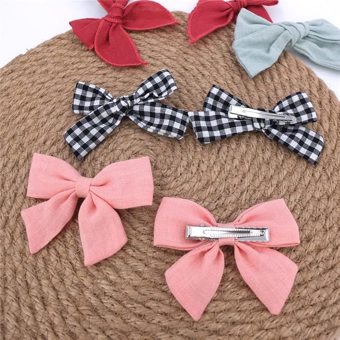 12 PCS Linen Bow Hair Clips for Baby Girls Hair Bows Alligator Clips Accessories Infants Toddler Kids Hairgrips (Assorted C)
