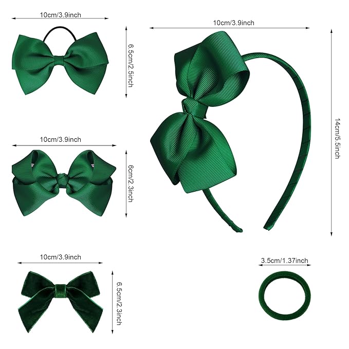 baotongle 11pcs Green School Hair Accessories Set Uniform Hair Bow Headband Clips Hair Ties Curly Bows for Little Toddler School Girls(Green)