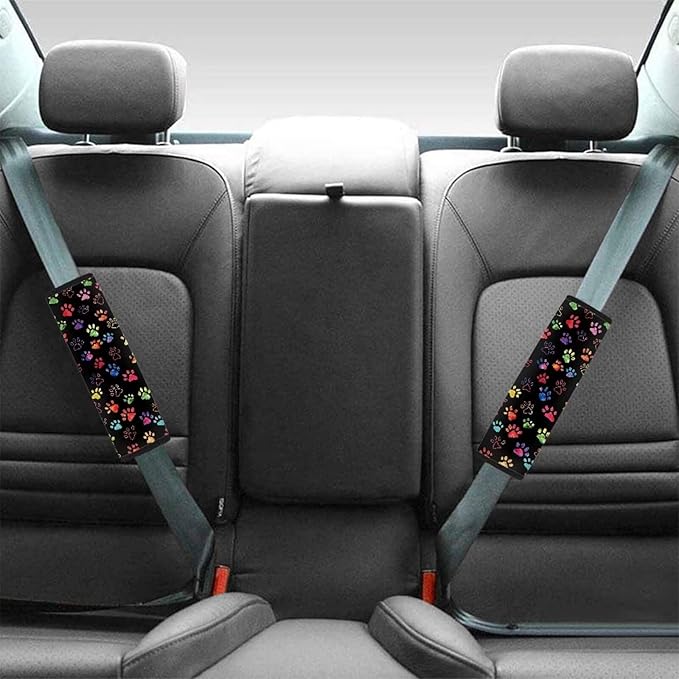 Biyejit Colorful Paws 2pcs Car Safety Belt Cover Novelty Seatbelt Protector Soft and Comfort Seat Belt Pads for Women Men Kids for Car Decorations