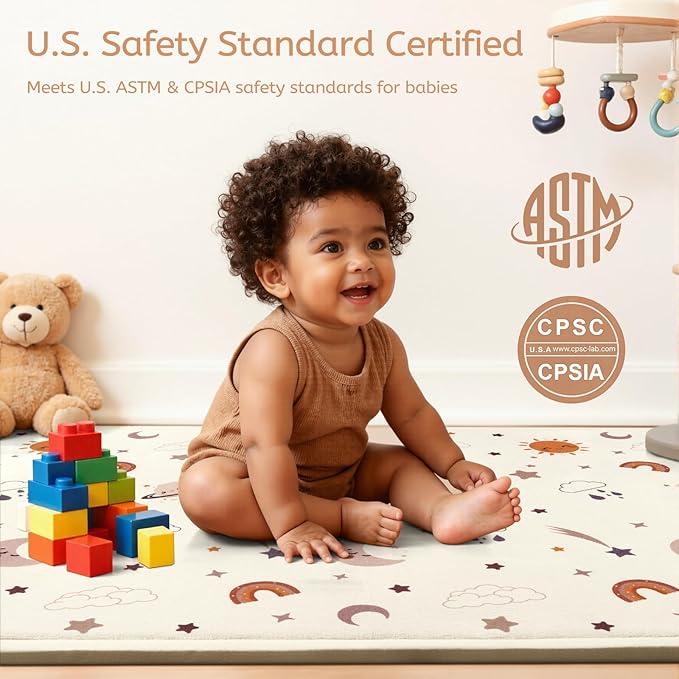 STARUIA Baby Play Mat for Floor, 1.1" Thick Memory Foam Tummy Time Mats, Soft Flannel Nursery Rug, Non Slip Crawling Mat for Toddlers, Kids, Playpen, Tatami Style for Living Room(59" X 79", Sky)