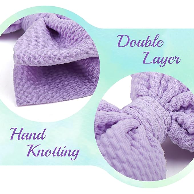 3PCS 4.5’’ Hair Bows for Baby Girls Newborn Infant Toddler Headbands Light Blue & Purple & Pink Bow of Hair Accessories Soft Girl Head Wraps