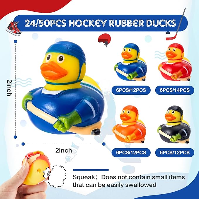 Deekin Rubber Ducks 2 Inch Bulk Sport Party Favors for Team Events Decorations Birthday Party Supplies Club Player Gift(24 Pcs,Hockey Player)