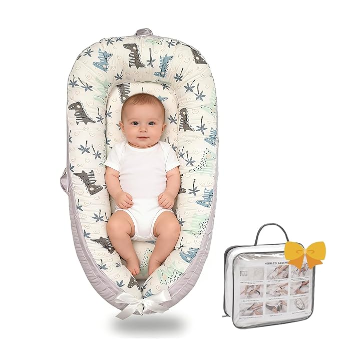 Infant Support Cushion-Breathable and Soft Organic 100% Cotton, Portable Tummy Time Mat with Removable Support Cushion Cover, Floor Baby Support Cushion for Newborn - Dinosaur World