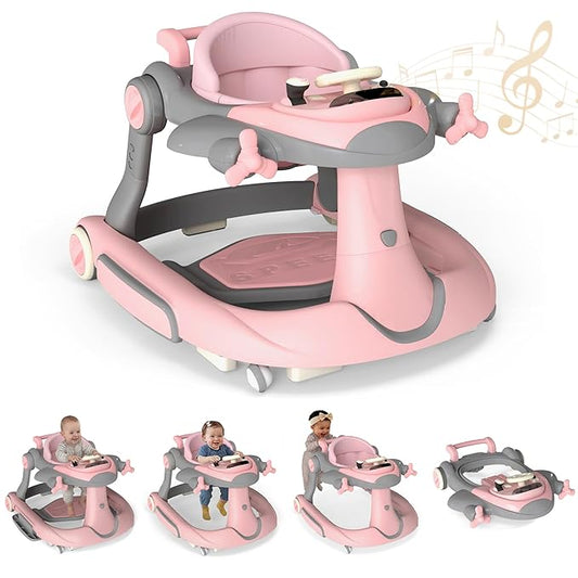 Todefull 7-in-1 Baby Walker with Wheels, Anti-Slip Base, Speed Control, 3 Level Adjustable Height with Music & Lights Box, Foldable Walkers for Babies 6-12 Months, Boys & Girls