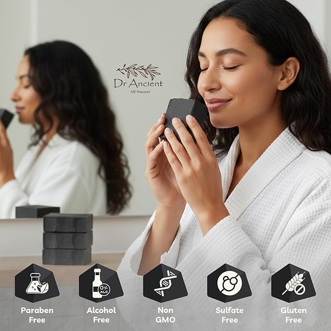 Dr. Ancient Natural Charcoal Soap Bar Traditional Way Handcrafted Charcoal Black Soap for Face & Body, Deep Cleansing, Detoxifying, Pore-Minimizing, Activated Charcoal-Soaps, Vegan, Chemical-Free