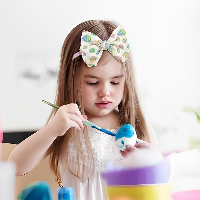 Easter Girls Headbands Bows for Toddler Girls Easter Bunny Ears Hair Bow Baby Girl Headbands with Bows Rabbit Egg Infant Easter Gifts 4 pcs