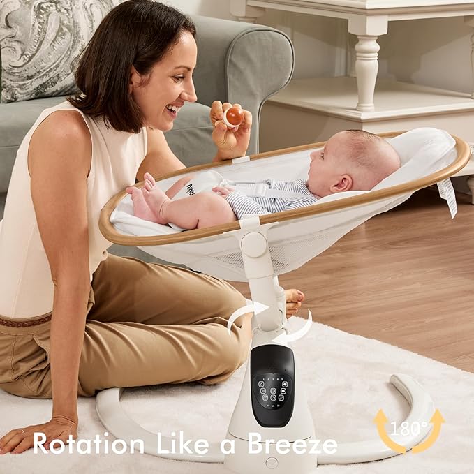Angelbliss Electric Baby Swing with Cry Detection, Side-to-Side Motion, 5 Speeds, 180 Rotation, Indoor Swing for Infants and Toddlers (White)