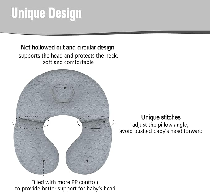 KAKIBLIN Baby Travel Pillow, Upgraded Baby Neck Pillows for Car Seat, Infant Neck Support Pillow for Head and Neck, Newborn Head Support for Car Seat, Stroller, Pushchair (Grey)