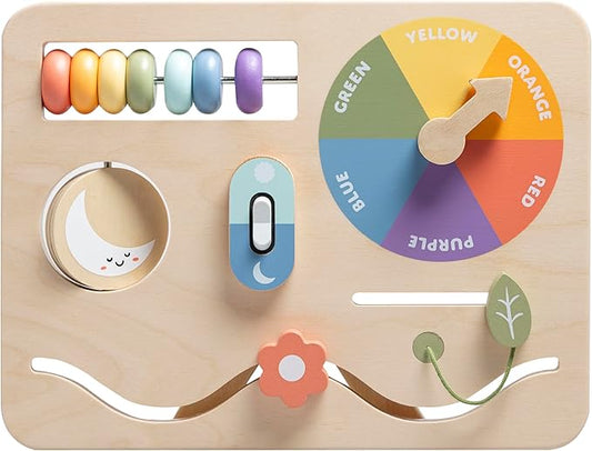 Pearhead Busy Board for Toddlers – FSC-Certified Wooden Montessori Sensory Travel Toy with Built-in Stand, Develops Fine Motor Skills & Color Recognition, Boys and Girls, 1 2 3 Year Old