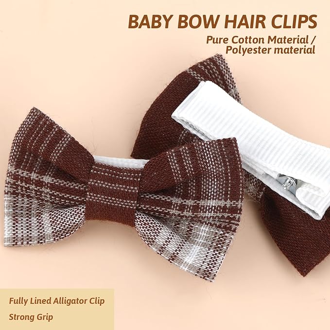 20 Pcs Baby Hair Clips Handmade Bows for Baby Girl Hair Accessories Cotton Fully Lined Clips Non Slip Barrettes for Fine Cute Tiny Bows Barrettes for Infants Toddlers, and Little Girls