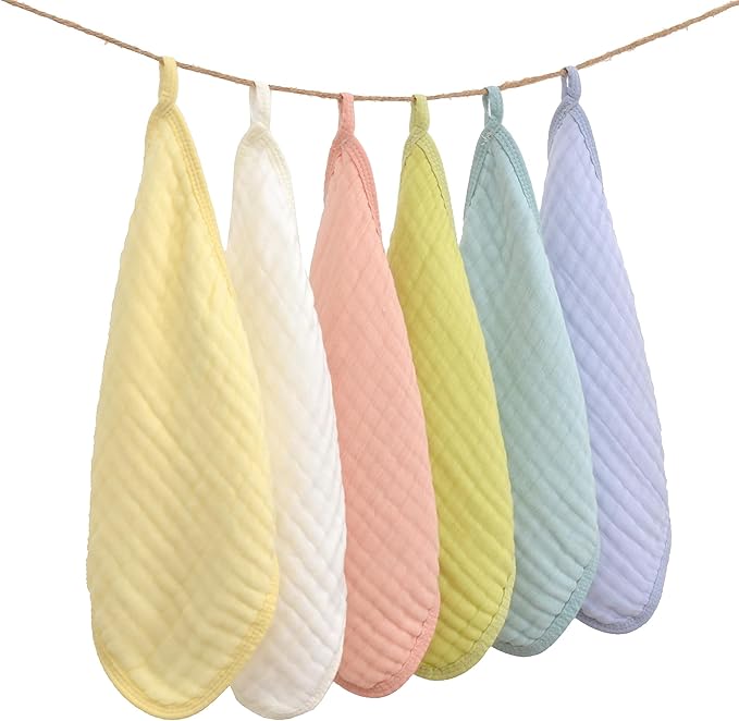 MUKIN Baby Washcloths, Soft Absorbent Cotton Burp Cloths, Burping Cloth for Newborn Sensitive Skin,12x12 inches, 6 Pack (Multicolor)