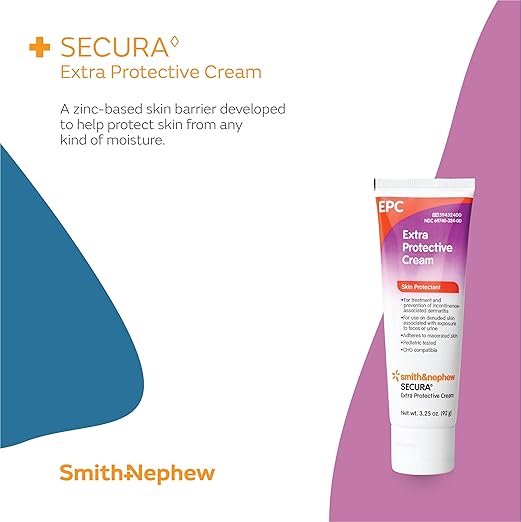 Smith+Nephew SECURA Extra Protective Cream Tube & Total Body Foam Cleanser, 3.25oz Diaper Rash Cream & 8.5oz No-Rinse Foaming Body Cleanser