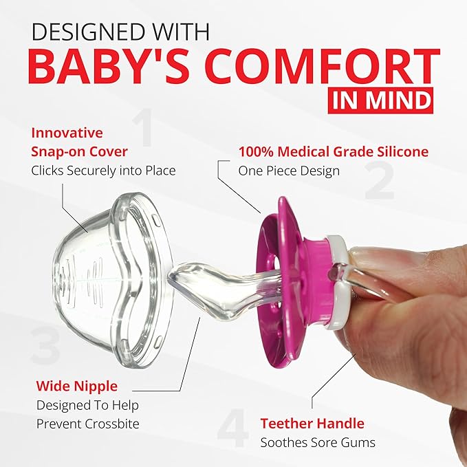 Playtex Baby Binky Orthodontic Pacifier with Air Comfort Shield, Medical Grade Silicone, Pink & Purple, 2 Count