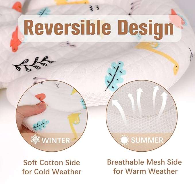 vocheer Infant Car Seat Insert, Newborn Carseat Head and Body Support, Reversible Cushion with 3 Extra Strap Covers, Baby Swing, Large Size, Cotton, Mesh Material, Dinosaur